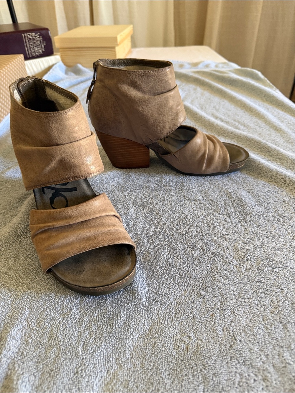 Women's Taupe Open-Toe Block Heel Sandals